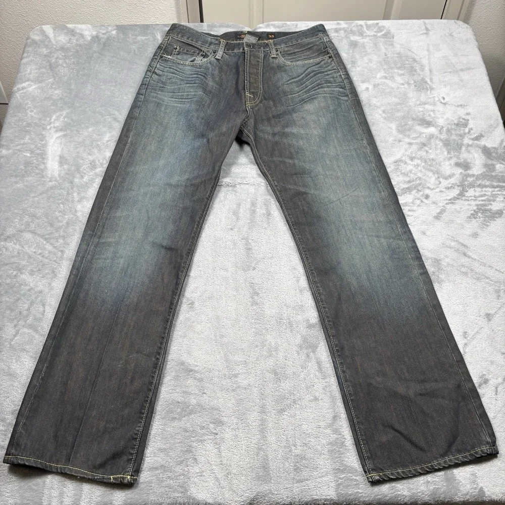 Ed Hardy Jeans Blue Harsn Eddie Original Denim Button Fly Spell Out Men's 33x32